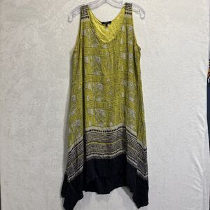 Dressori Silk Sleeveless Geometric Handkerchief Tank Dress Boho Lagenlook Large